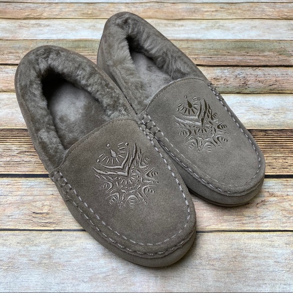 embroidered sheepskin moccasin slippers